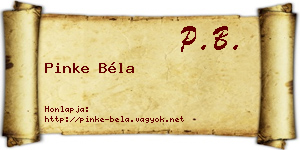 Pinke Béla névjegykártya